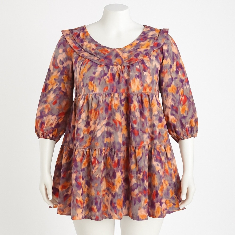 Entro Boho Floral Print Dress Women Large Multicolor Ruffle Tiered Lined Cottage